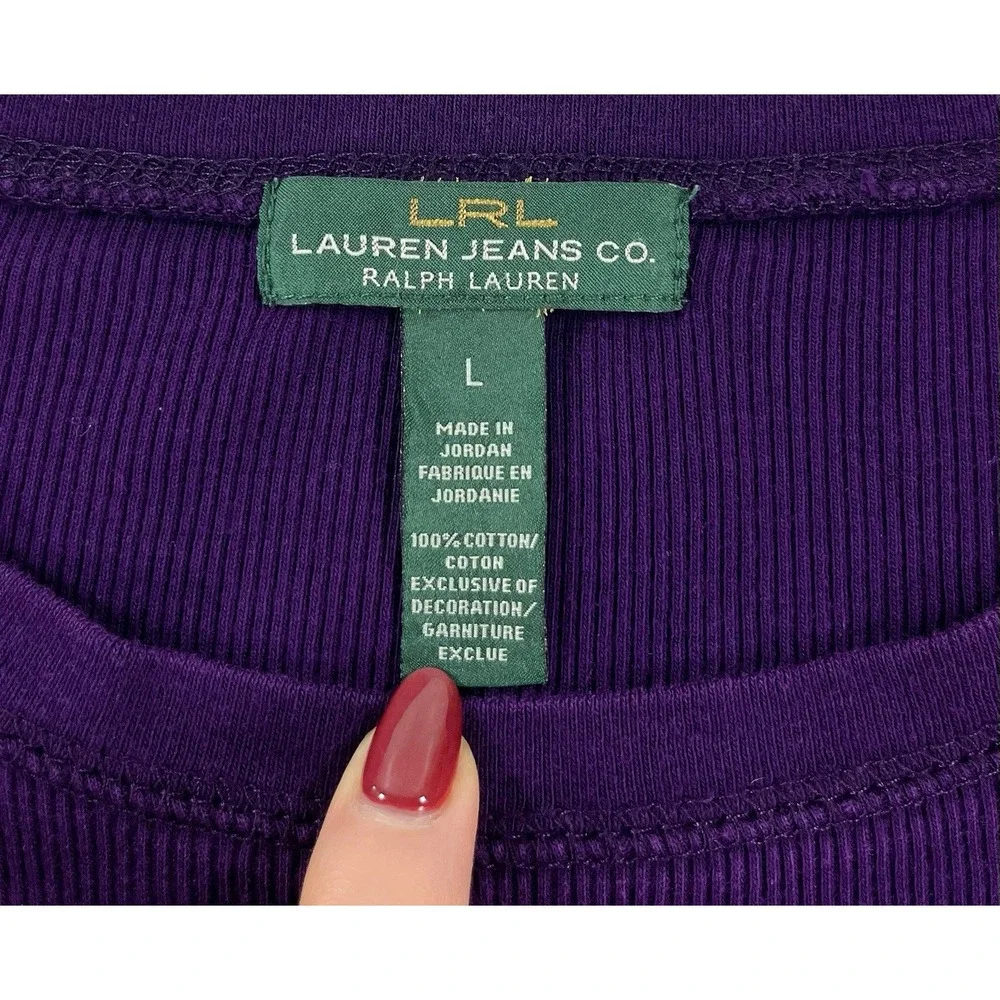 Lauren Ralph Lauren Women's L Purple Knit Shirt Shoulder Zip Suede Elbow Patch - Picture 3 of 9